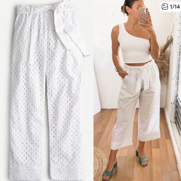 J.Crew Tie-waist eyelet pant white size 4 great condition - Picture 7 of 7